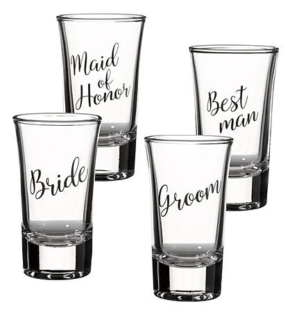 Bride, Groom, Maid Of Honor, And Best Man Shot Glass Set